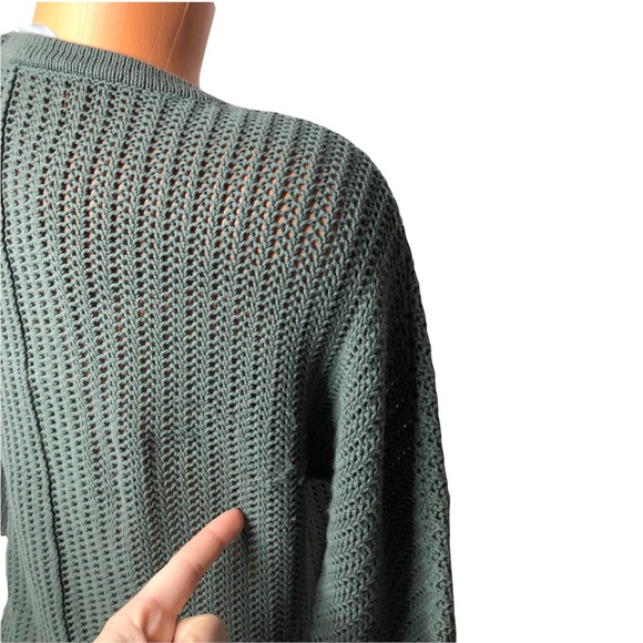 Athleta Sweater Womens Sage Green Open Weave Crew Neck Cotton Blend Size XXS - Picture 8 of 16